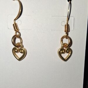 Hand Crafted Gold Heart Dangle Earrings